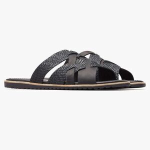 Sorel Ella black snake skin strappy slide sandals women’s shoe size 7.5